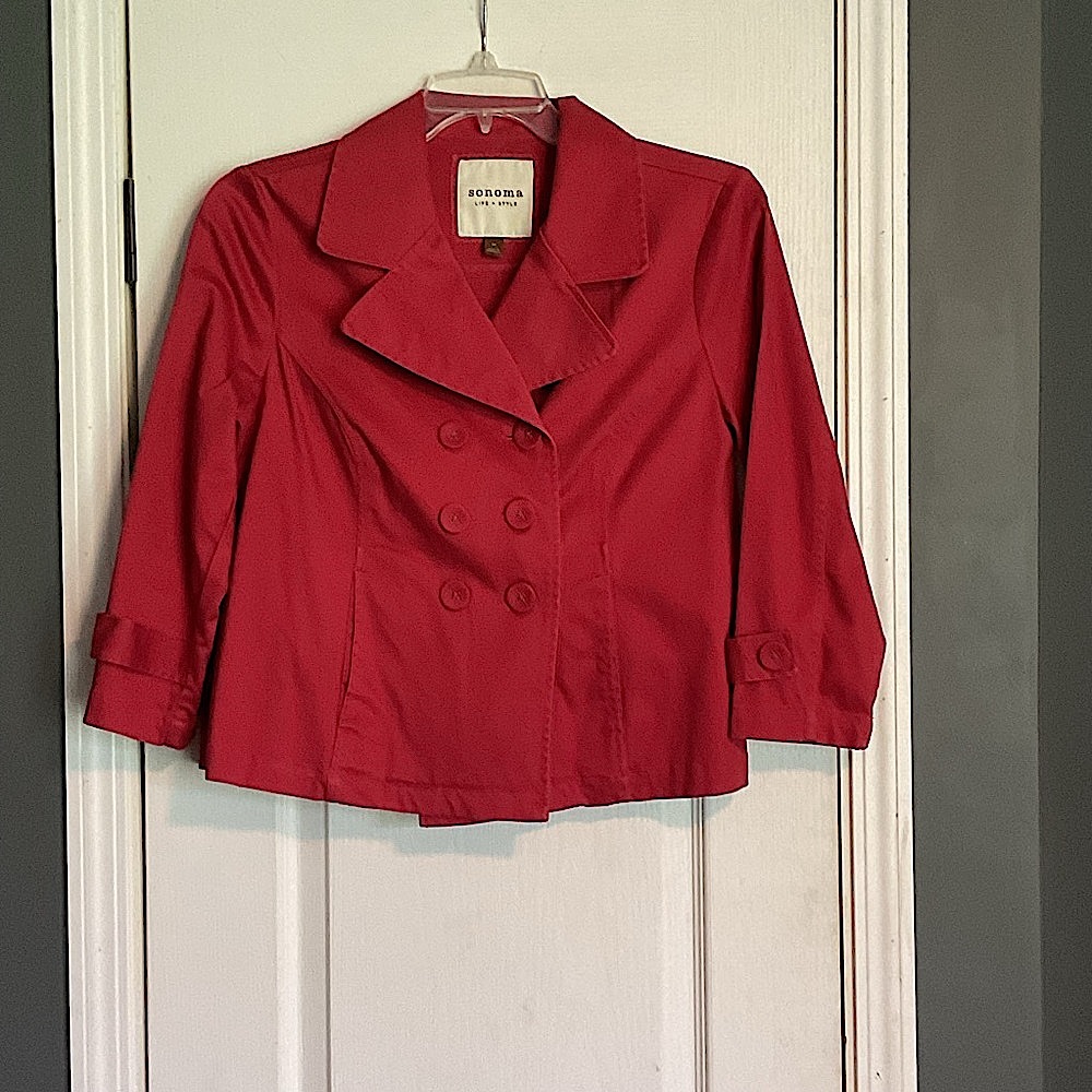Retro Sonoma Double Breasted Coat Womens Sz M Burnt Red Business Casual Office